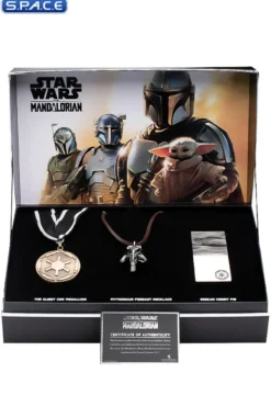 Client Cog Medallion, Beskar Credit Pin & Mythosaur Pendant Necklace Set