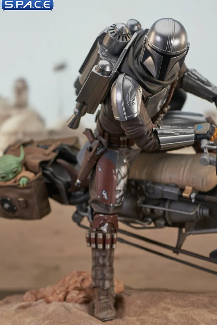 Din Djarin & Grogu on Speeder Bike Premier Collection Statue