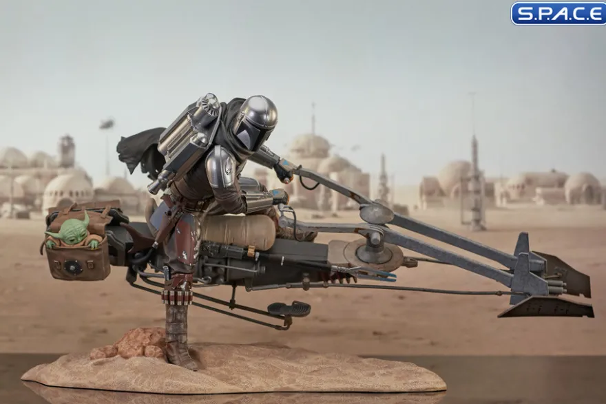 Din Djarin & Grogu on Speeder Bike Premier Collection Statue
