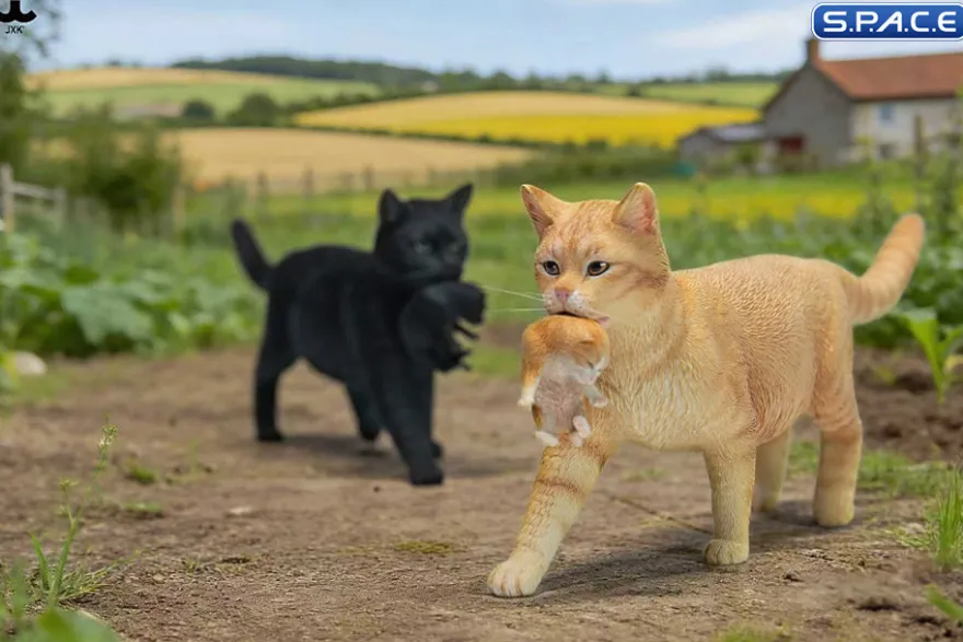 Domestic Cat with Kitten Statue