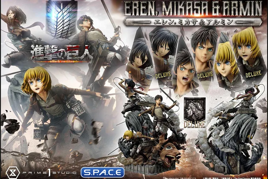 1/4 Scale Eren, Mikasa & Armin Deluxe Ultimate Premium Masterline Statue