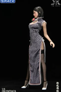 1/6 Scale Pomelo Head Sculpt with Leopard Cheongsam Dress Character Set