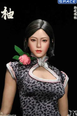 1/6 Scale Pomelo Head Sculpt with Leopard Cheongsam Dress Character Set