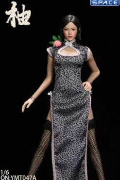 1/6 Scale Pomelo Head Sculpt with Leopard Cheongsam Dress Character Set