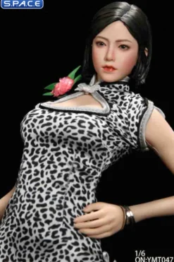 1/6 Scale Pomelo Head Sculpt with Leopard Cheongsam Dress Character Set
