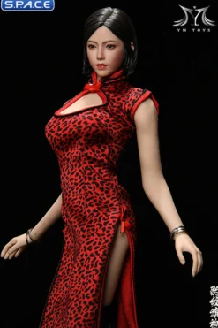 1/6 Scale Pomelo Head Sculpt with Leopard Cheongsam Dress Character Set