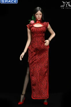 1/6 Scale Pomelo Head Sculpt with Leopard Cheongsam Dress Character Set