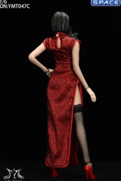 1/6 Scale Pomelo Head Sculpt with Leopard Cheongsam Dress Character Set