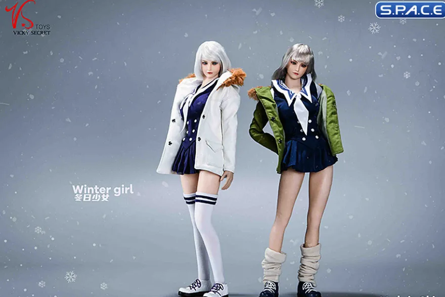 1/6 Scale Winter School Girl Character Set with green Coat
